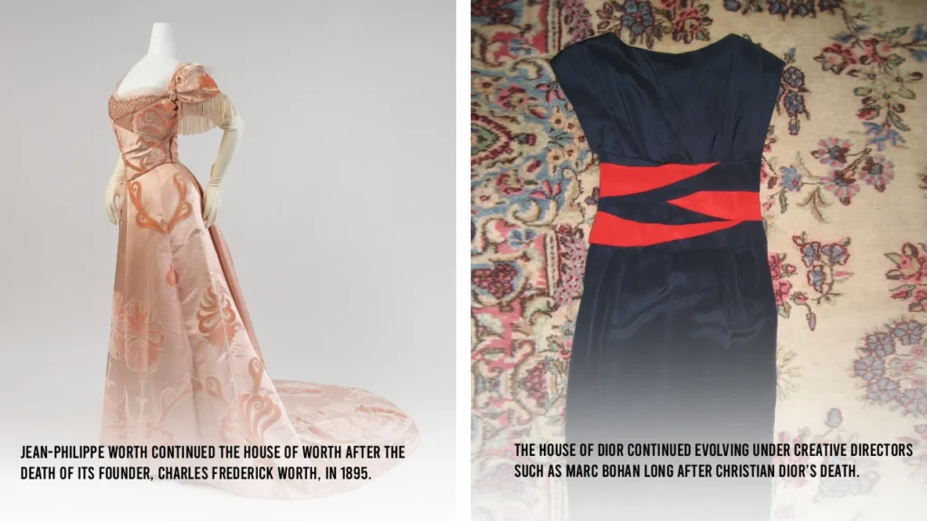House of Worth evening dress by Jean-Philippe Worth and Christian Dior haute couture dress by Marc Bohan