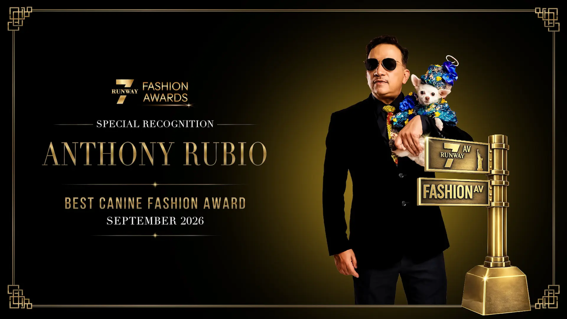 Anthony Rubio to Receive Best Canine Fashion Award at the Runway 7 Fashion Awards 2026