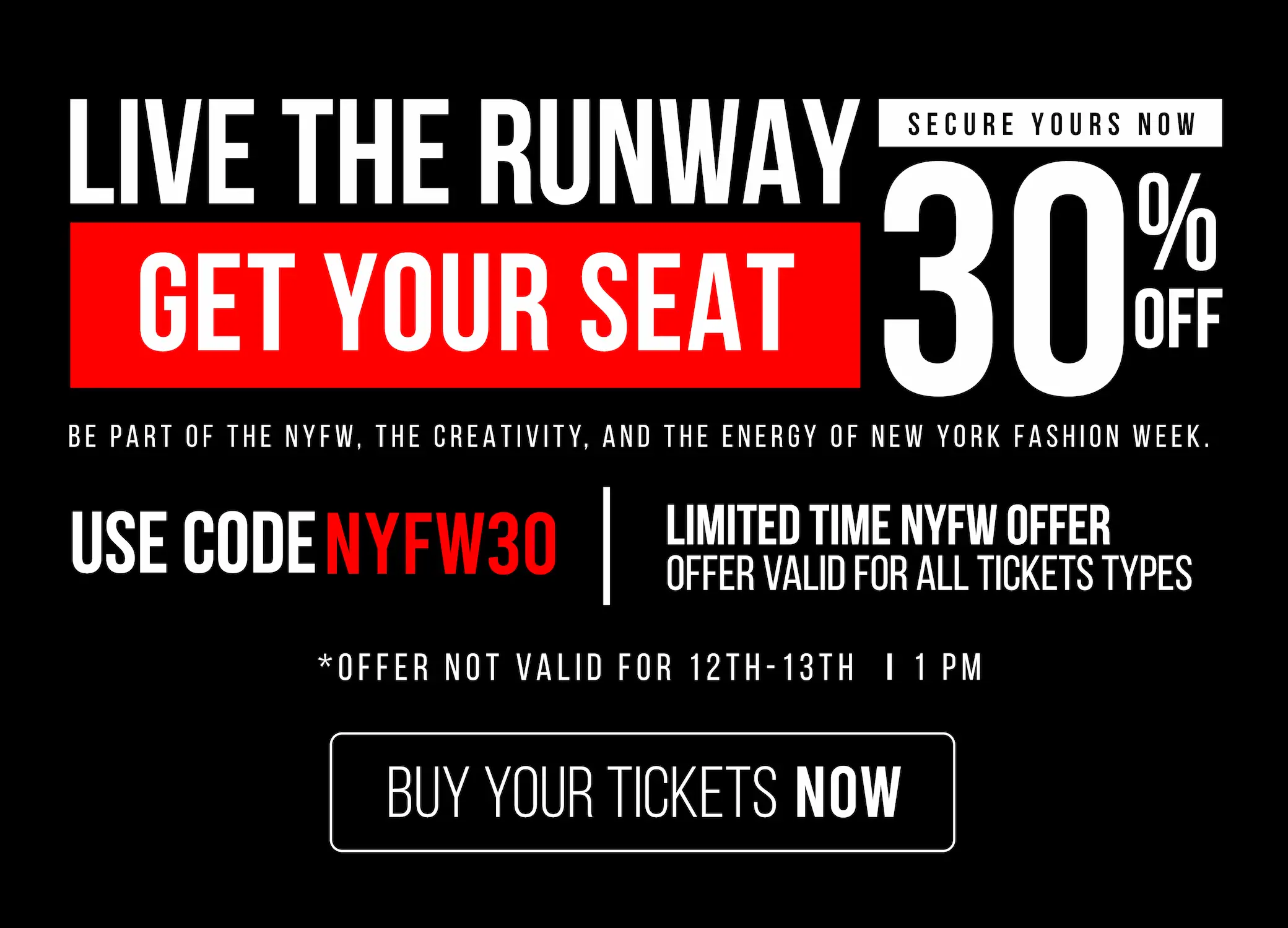 NYFW tickets 30% off 2026